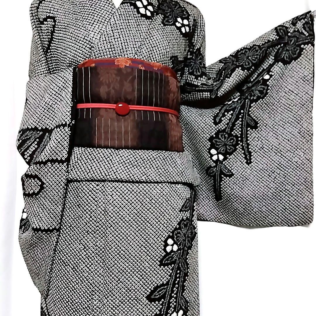 総絞り 訪問着 黒 絞り 枝垂れ桜　 裄65