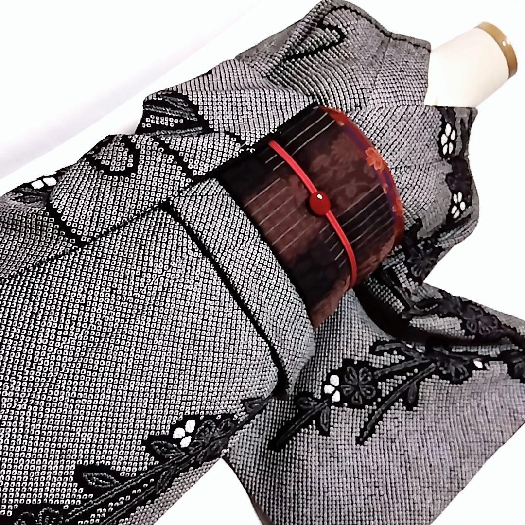 総絞り 訪問着 黒 絞り 枝垂れ桜　 裄65