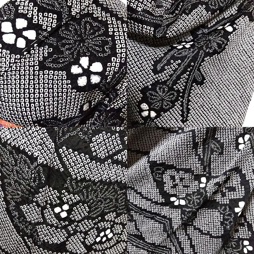 総絞り 訪問着 黒 絞り 枝垂れ桜　 裄65