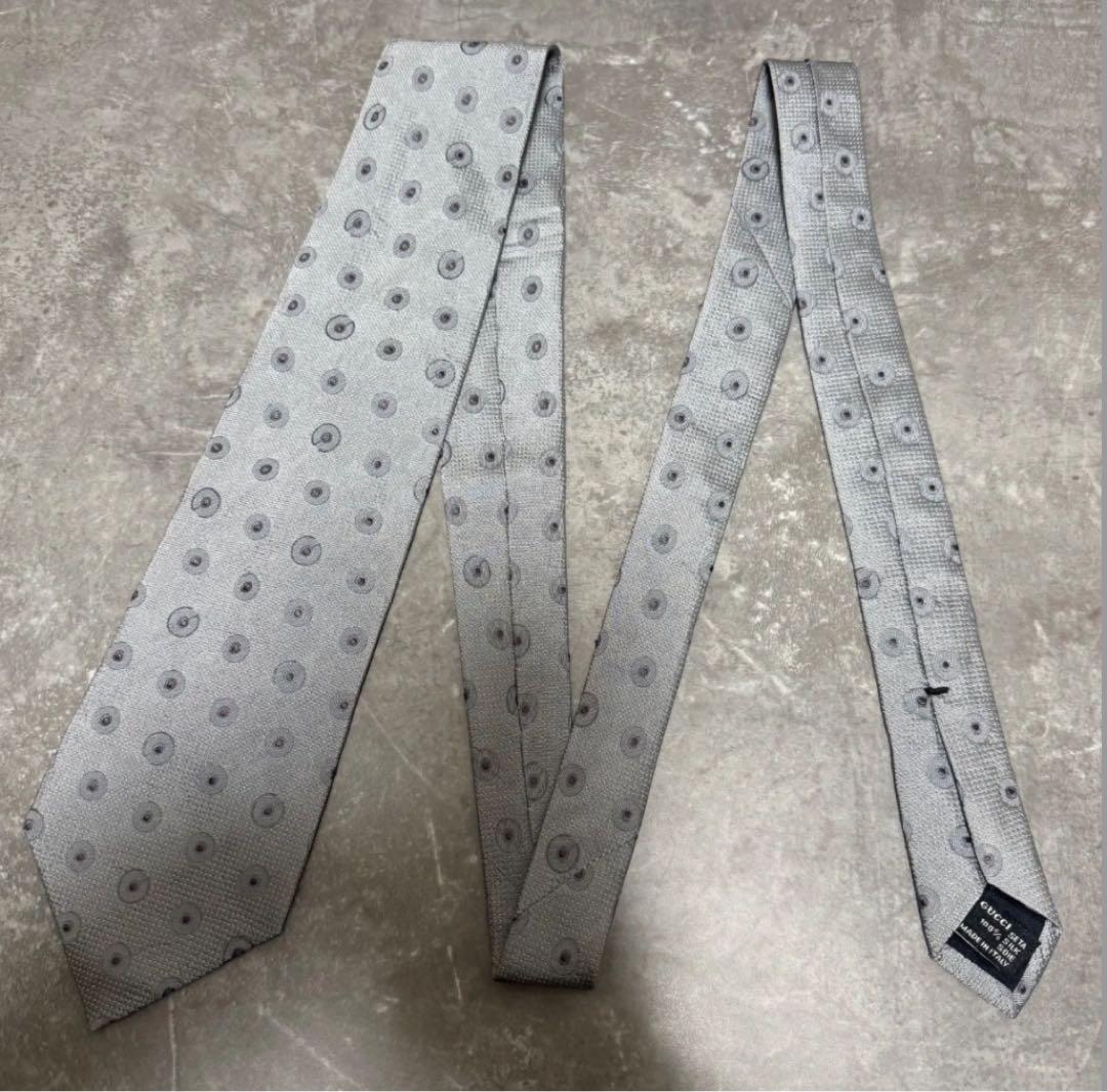 GUCCI グッチ ネクタイ グレー系 水玉模様 ハイブランド 結婚式 シルク