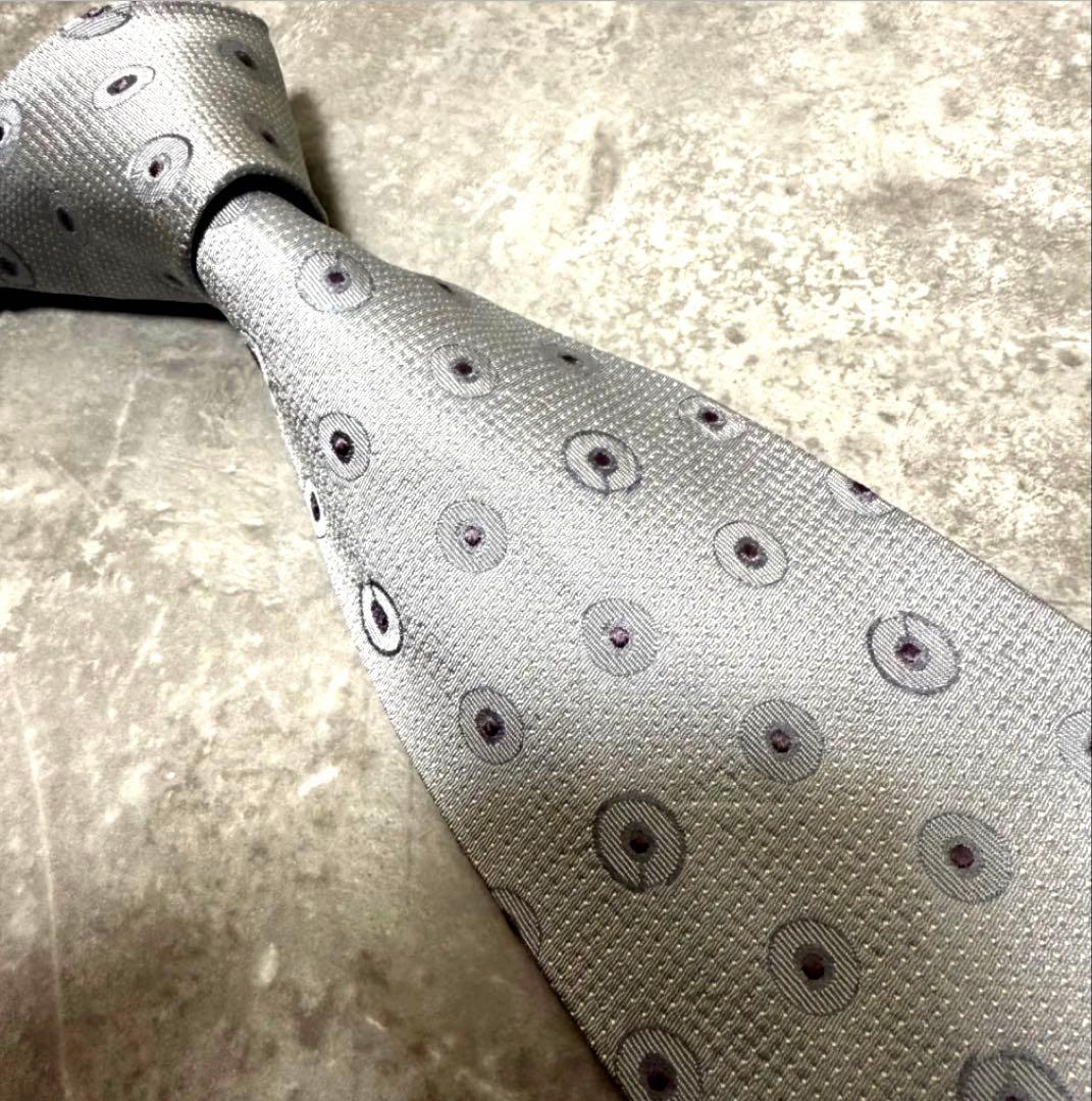 GUCCI グッチ ネクタイ グレー系 水玉模様 ハイブランド 結婚式 シルク