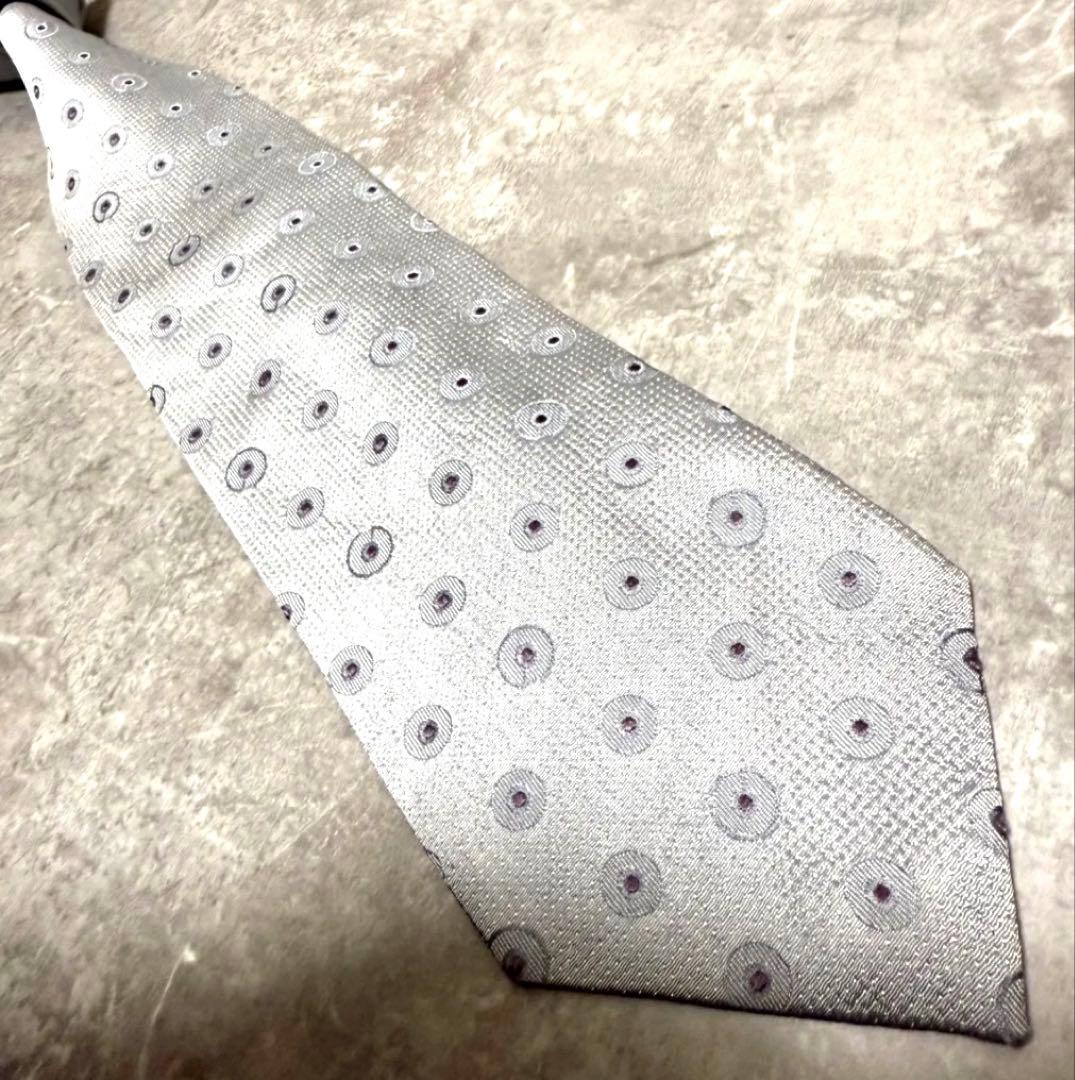 GUCCI グッチ ネクタイ グレー系 水玉模様 ハイブランド 結婚式 シルク