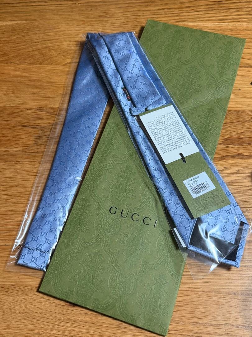 人気GUCCI ブルー GGパターン ネクタイ 新品　未開封