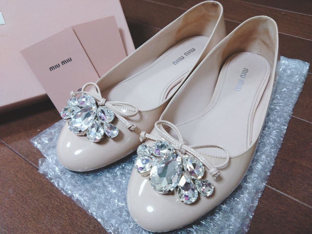 miu miu ビジュー フラットシューズ　バレエシューズ　37.5