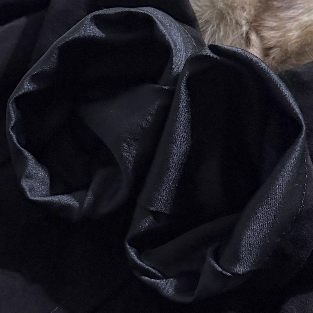 本毛皮☆フォックス リアルファー ベルテッドコート 羊革 スエード ブラック