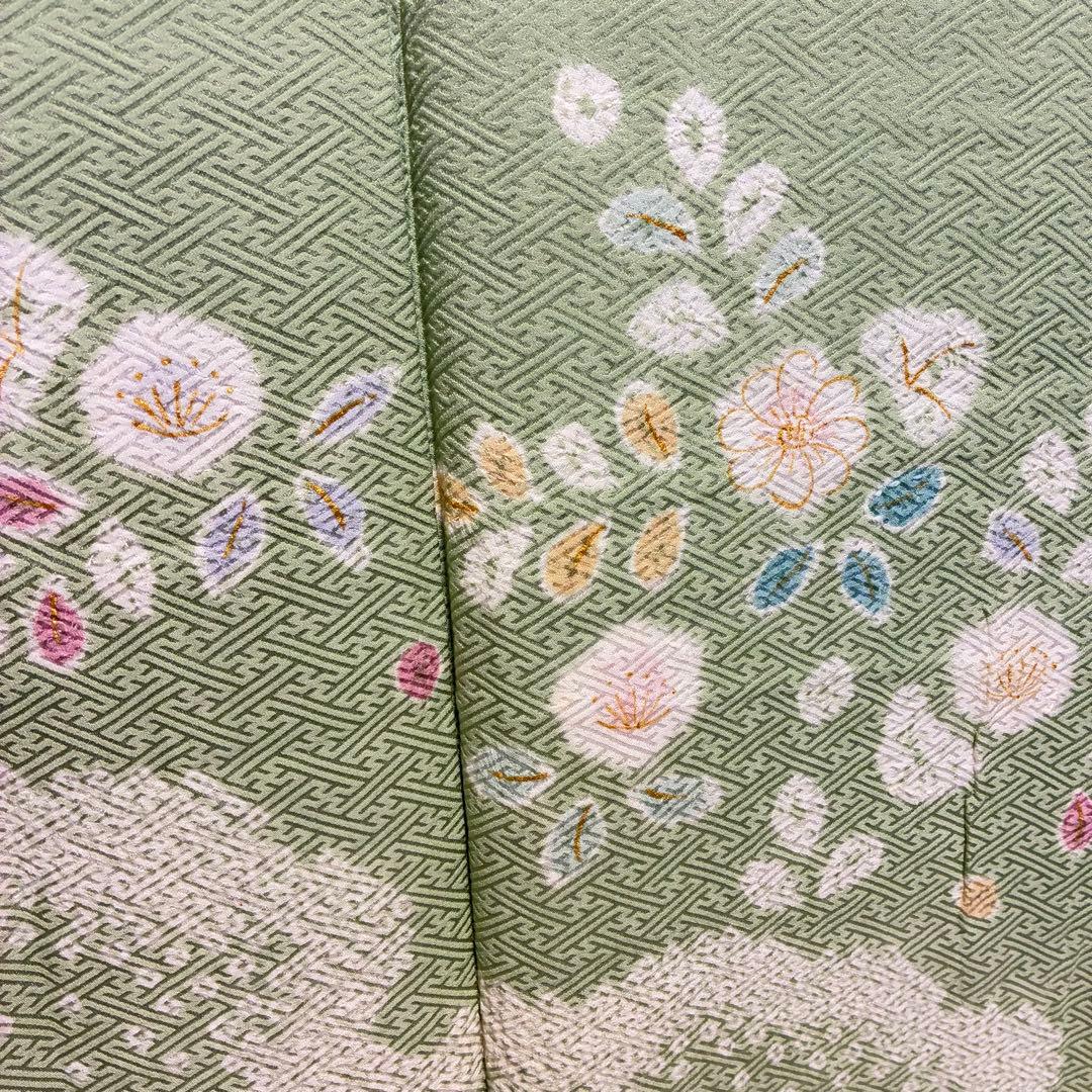 D244 訪問着　花模様　絞り　正絹　着物　袷　しつけ糸付き未使用極美品