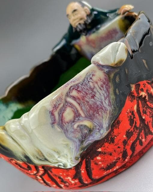 【希少】隅田焼 高浮彫人物立体造形焼物 明治期 ボウル トレイ 深皿 井上良斎