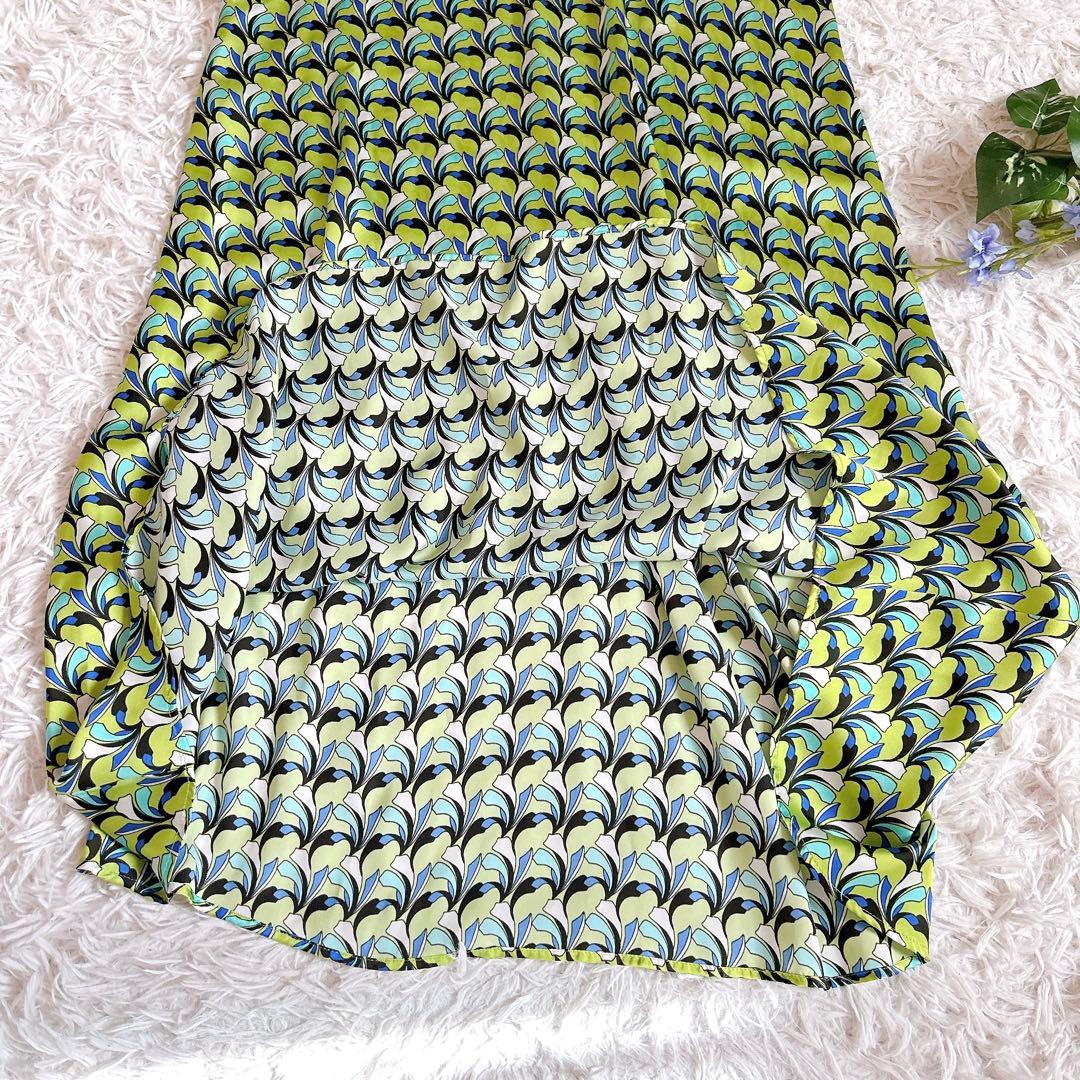 美品⁂アルアバイル⁂長袖シャツロングワンピース　リーフジオメトリック　総柄　M