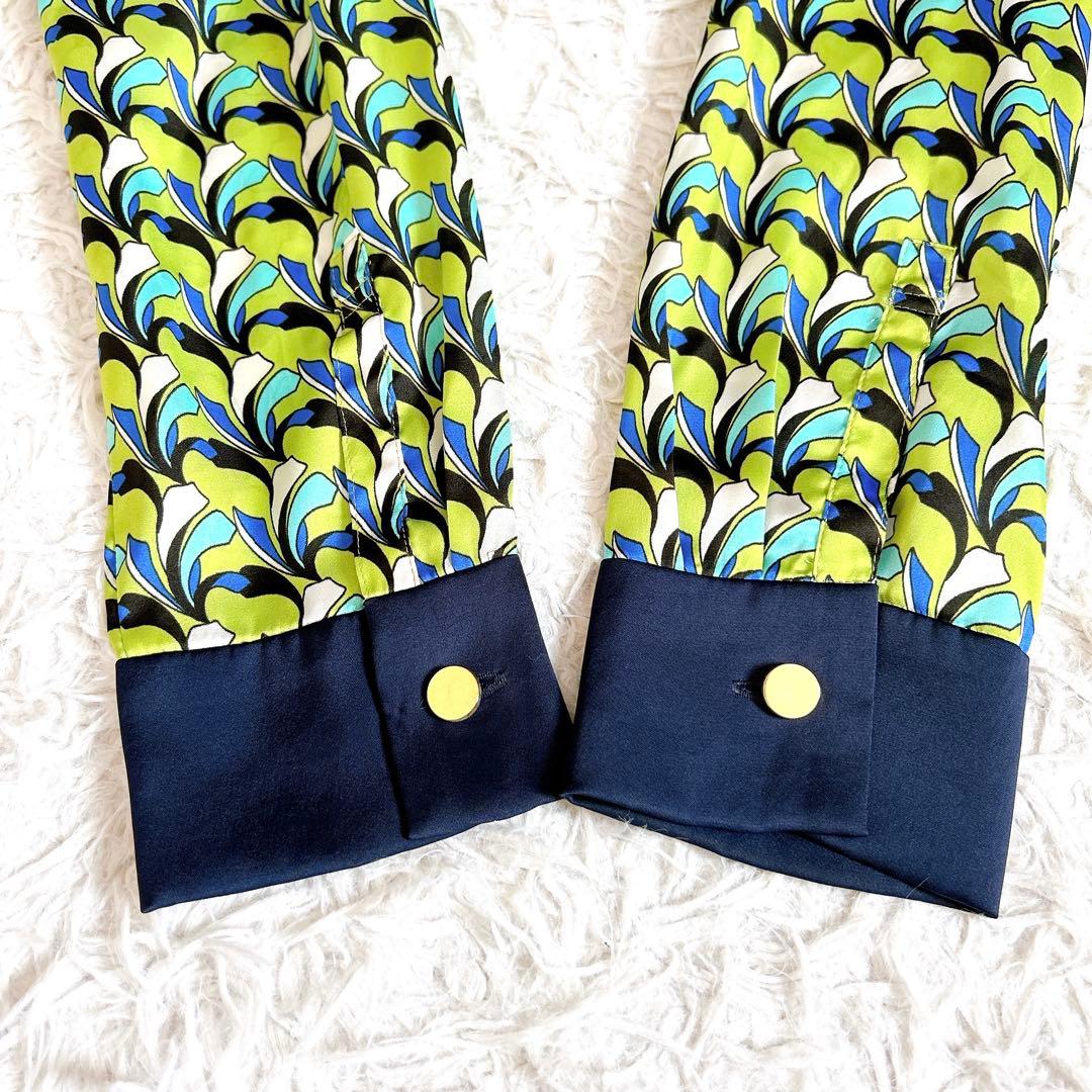 美品⁂アルアバイル⁂長袖シャツロングワンピース　リーフジオメトリック　総柄　M