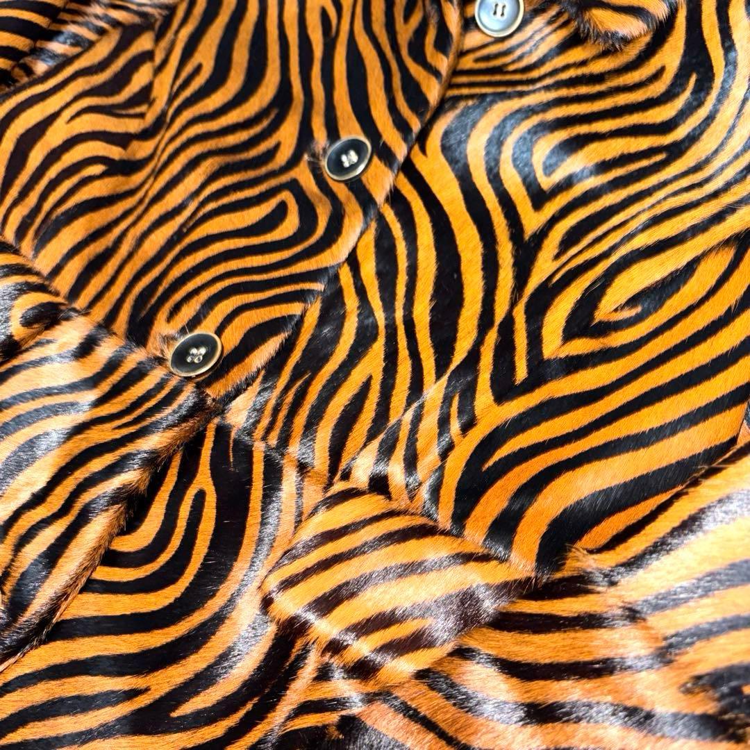 【美品】　SHIPS ゼブラ柄ハラココートリアルレザー　ファー　高級　希少M