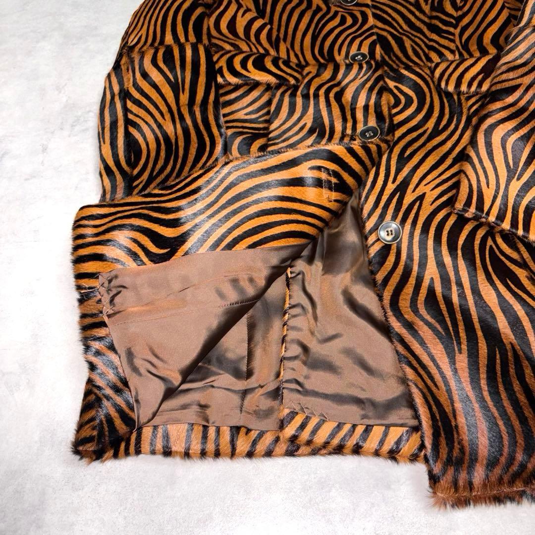 【美品】　SHIPS ゼブラ柄ハラココートリアルレザー　ファー　高級　希少M