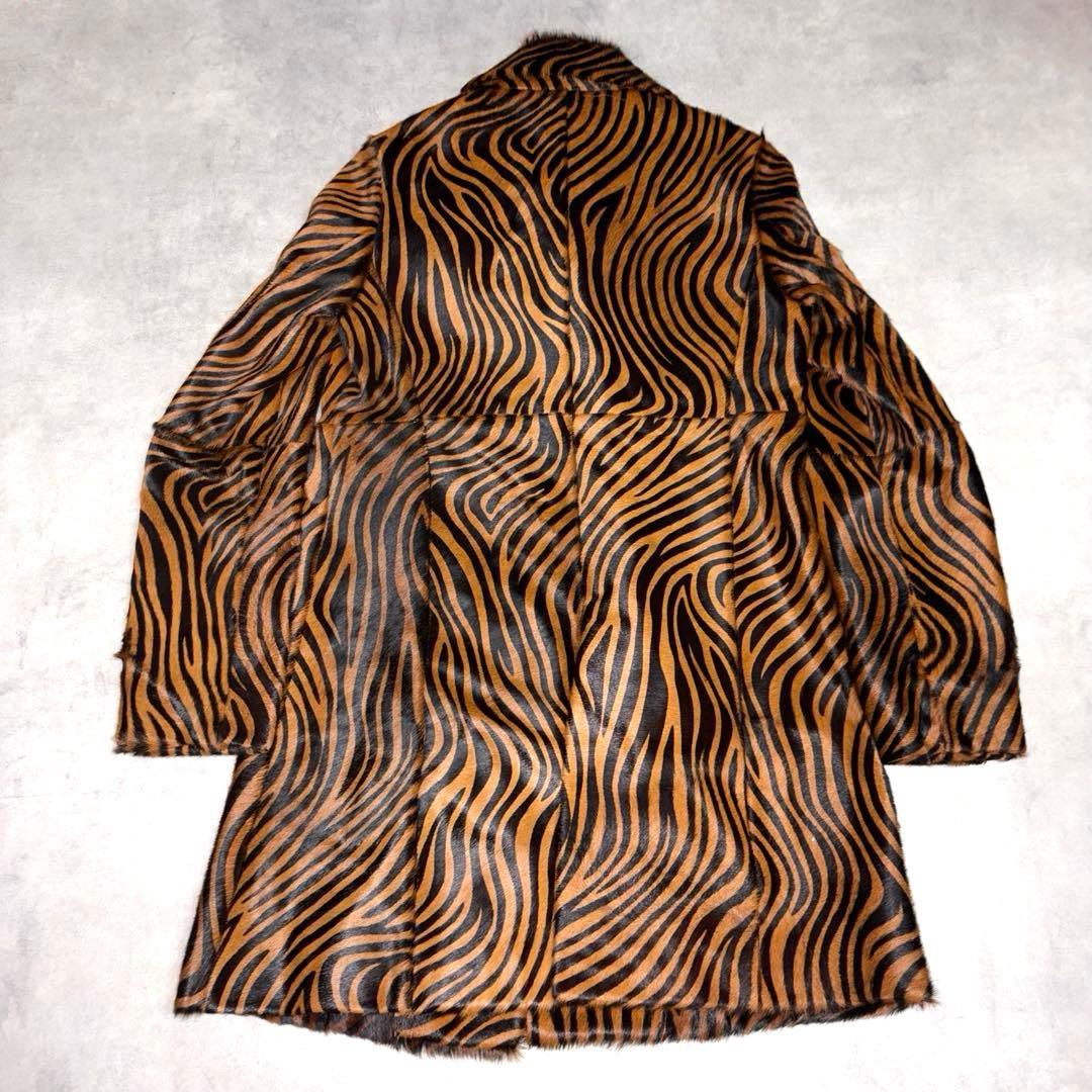 【美品】　SHIPS ゼブラ柄ハラココートリアルレザー　ファー　高級　希少M