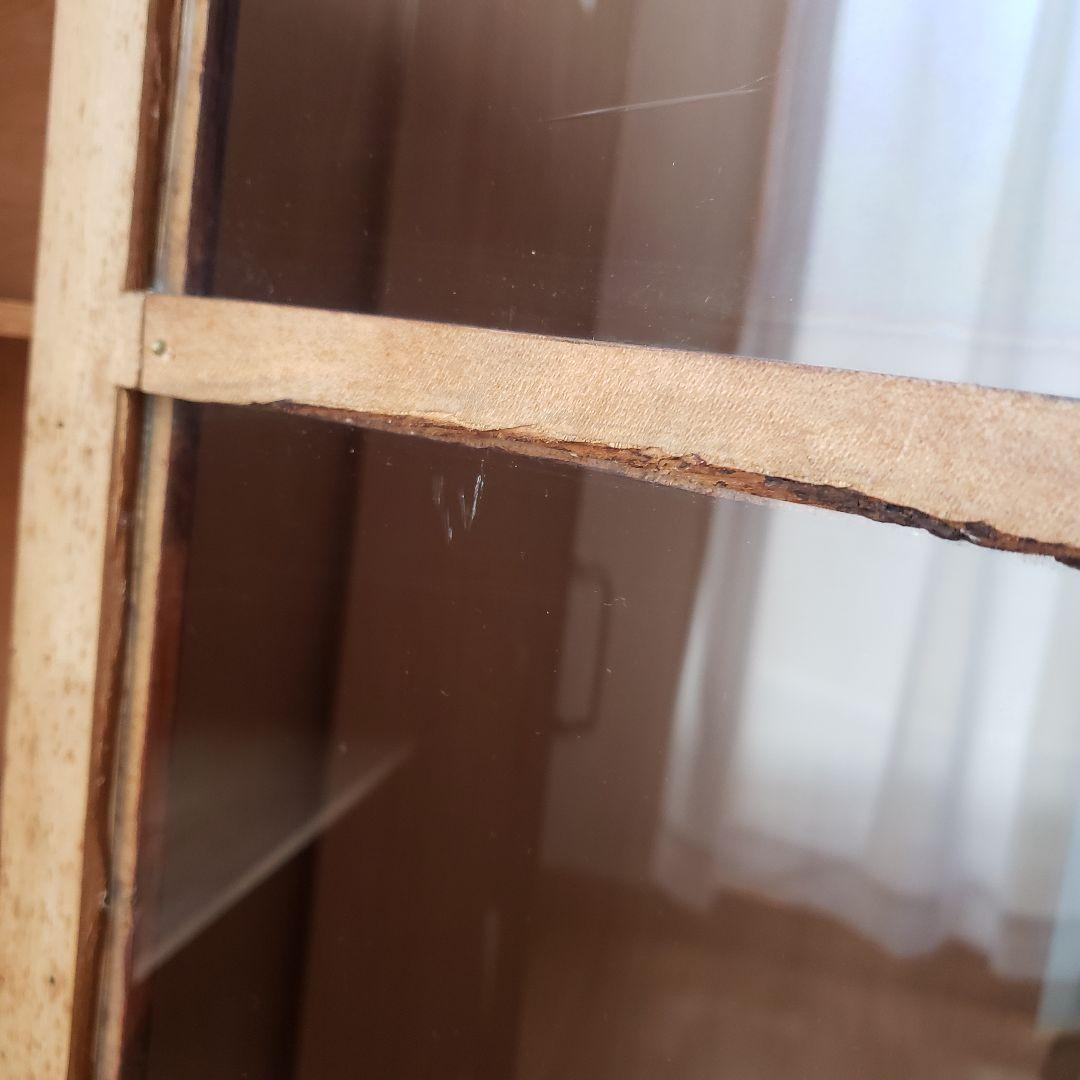 古い木製　ゆらゆらガラス　本棚　食器棚　収納棚　水屋箪笥　古家具