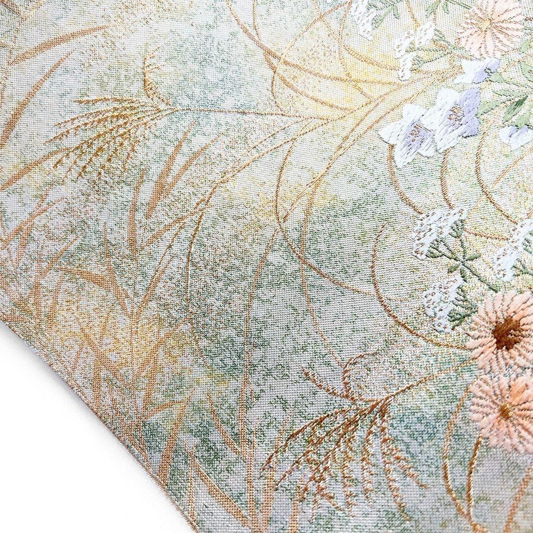 未着用　袋帯　菊花　牡丹　桔梗　ススキ　金糸　着物　123b p ms