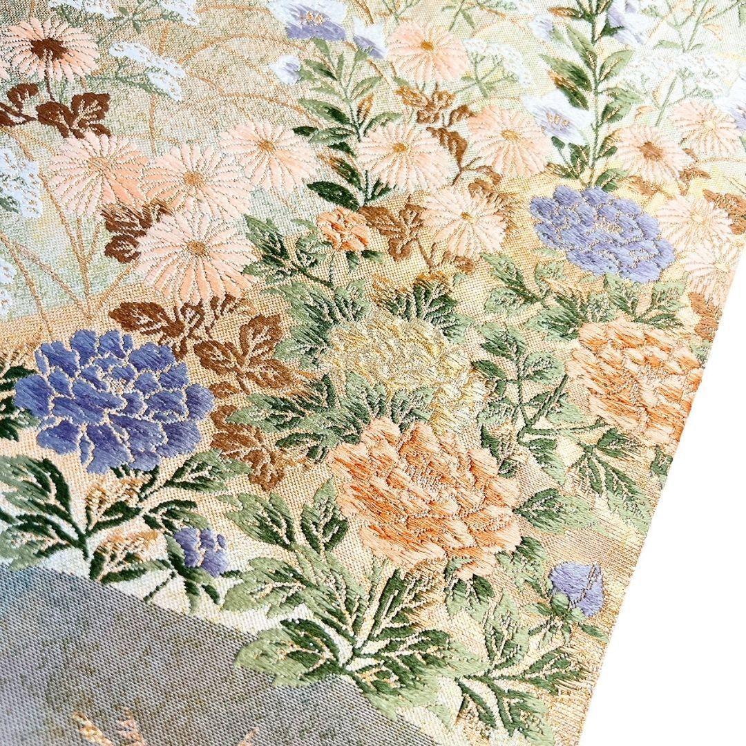 未着用　袋帯　菊花　牡丹　桔梗　ススキ　金糸　着物　123b p ms
