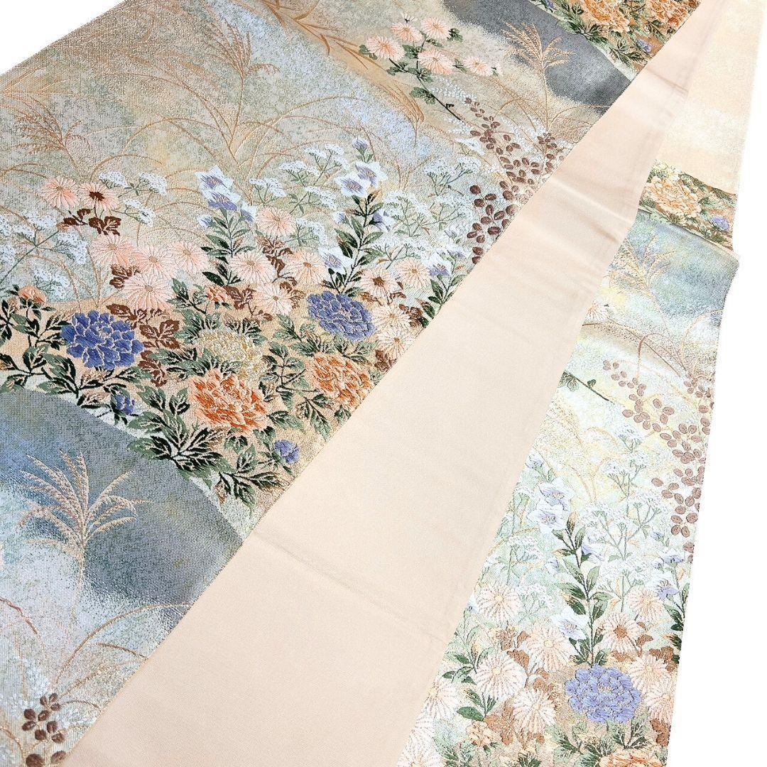 未着用　袋帯　菊花　牡丹　桔梗　ススキ　金糸　着物　123b p ms