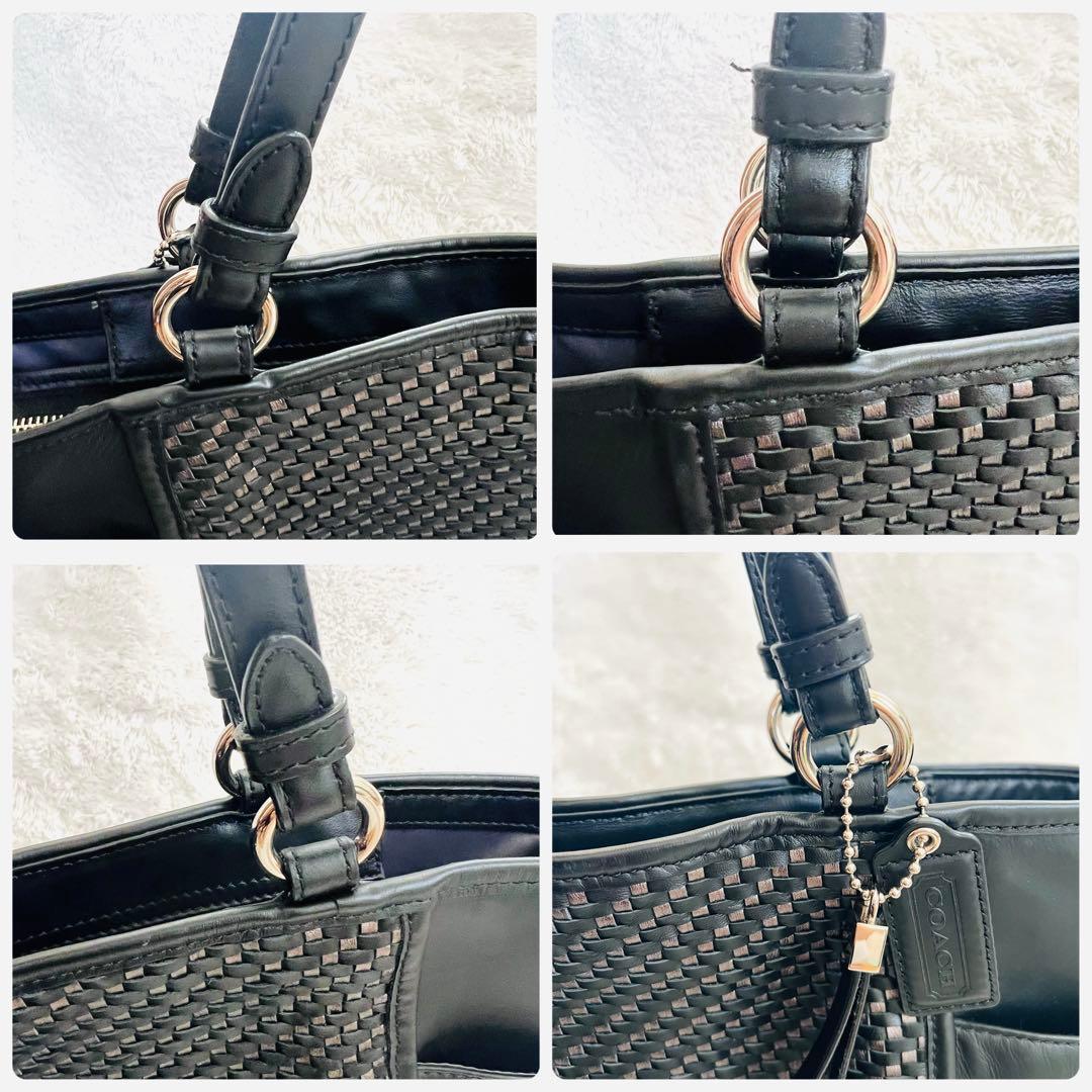 COACH コーチ トートバッグ メッシュ レザー ブラック