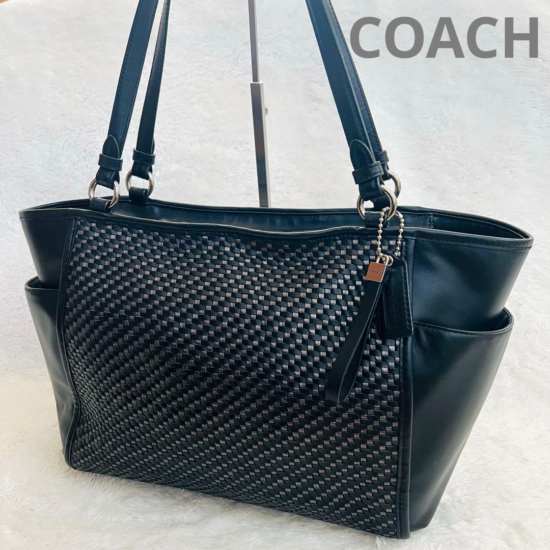 COACH コーチ トートバッグ メッシュ レザー ブラック