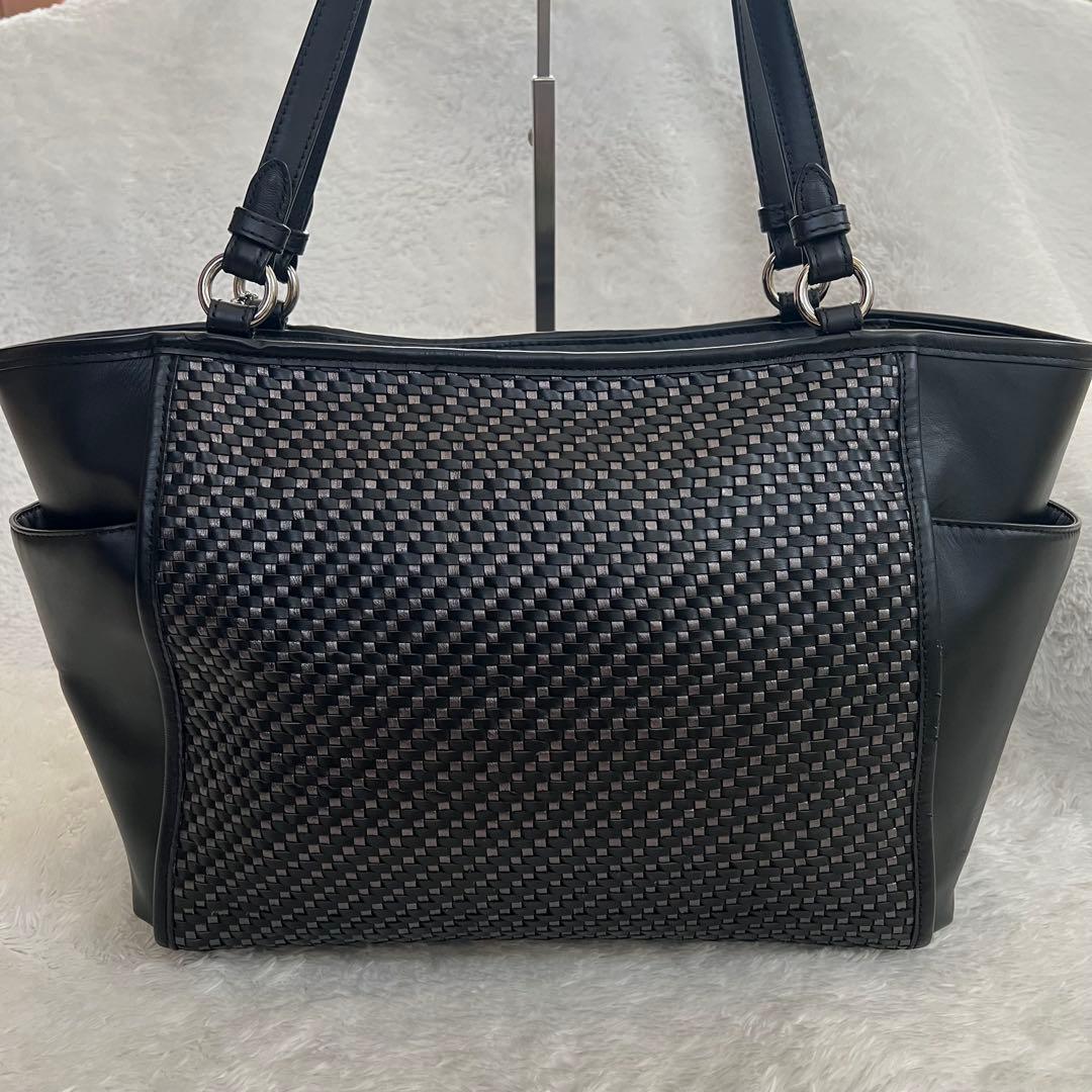 COACH コーチ トートバッグ メッシュ レザー ブラック