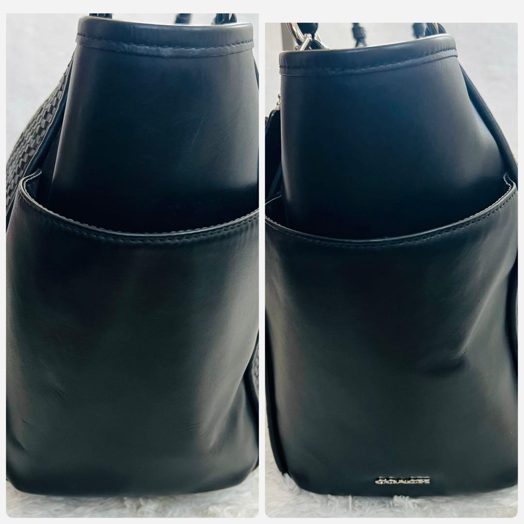 COACH コーチ トートバッグ メッシュ レザー ブラック