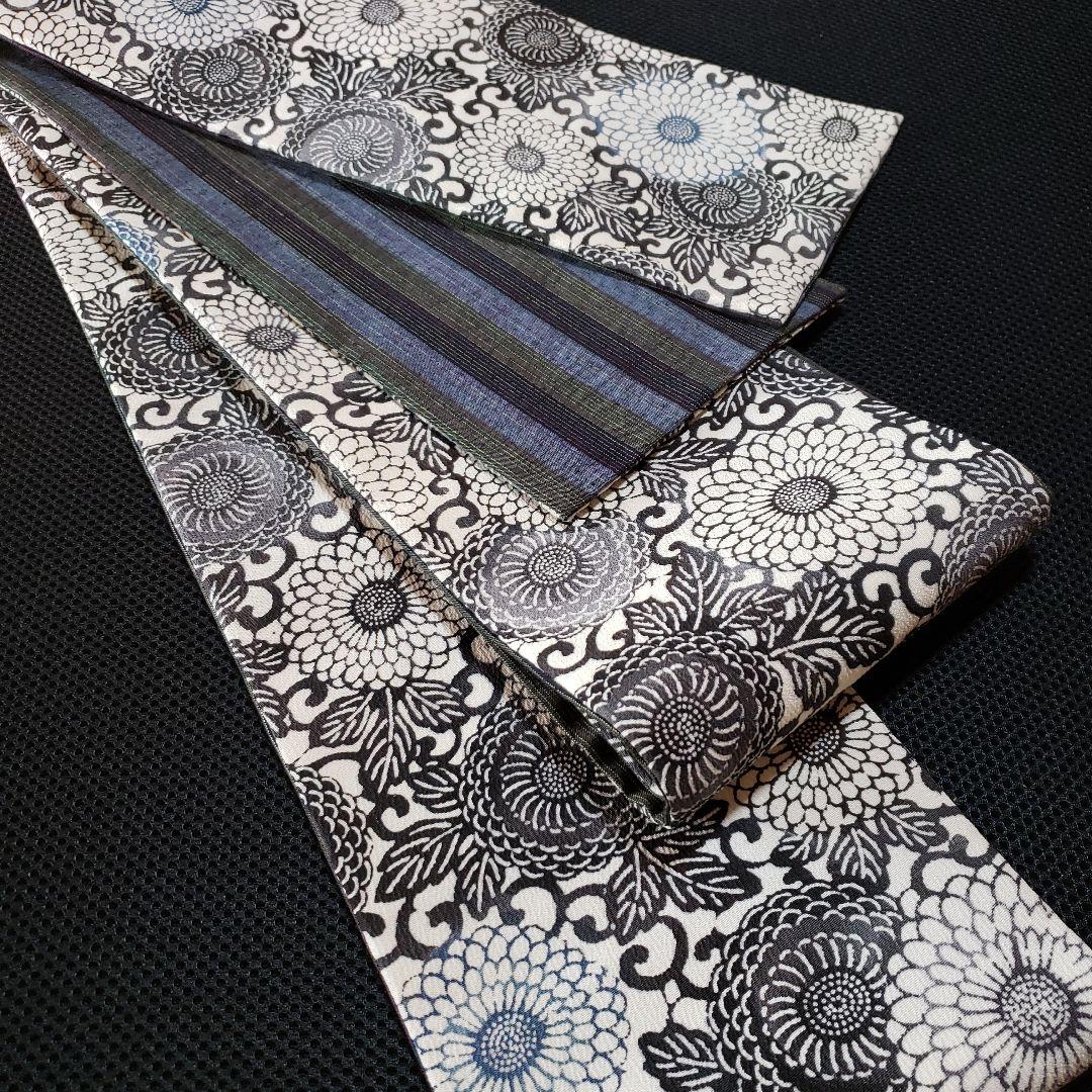 半幅帯 正絹手差し紅型調 名匠秀逸極上織紬 正絹リバーシブル