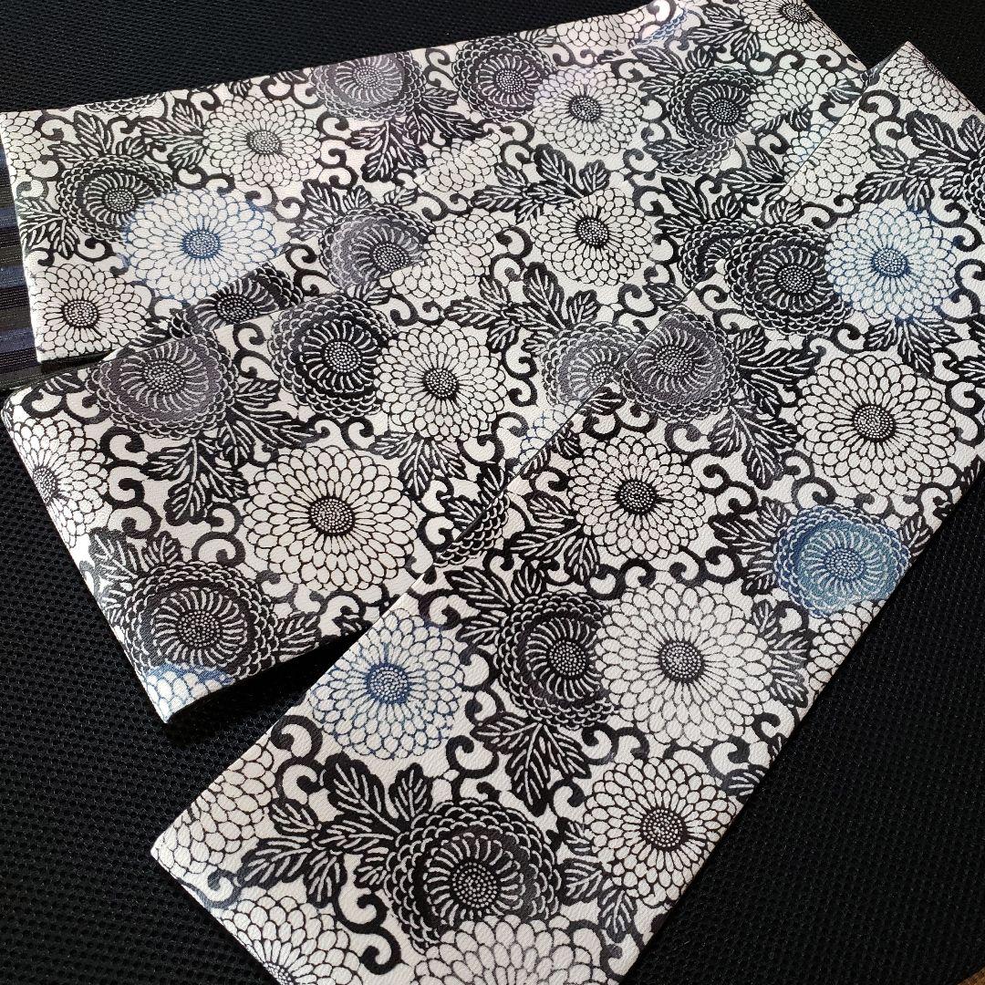 半幅帯 正絹手差し紅型調 名匠秀逸極上織紬 正絹リバーシブル