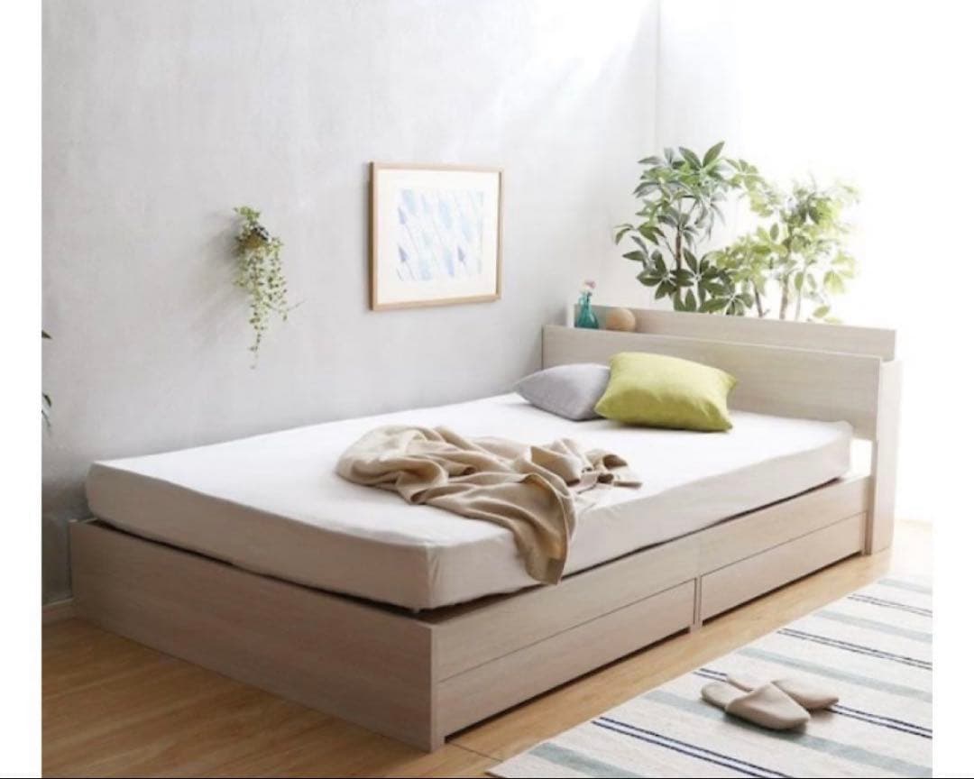 セミダブルベッドフレーム ミドルブラウン 引き出し付き