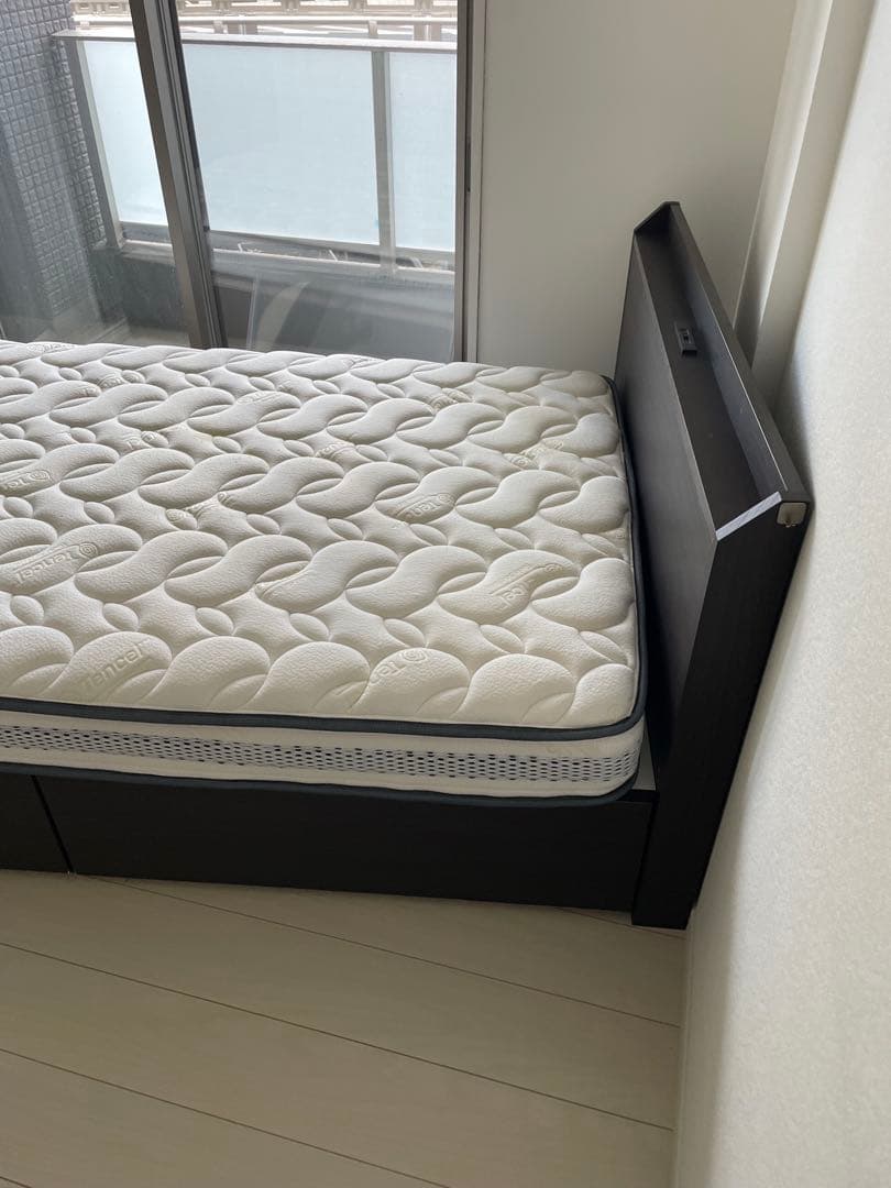 セミダブルベッドフレーム ミドルブラウン 引き出し付き