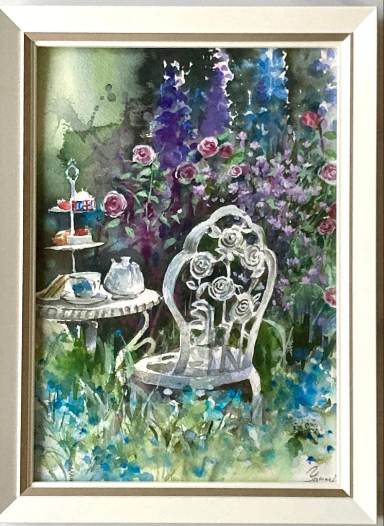 水彩画 原画 庭にて