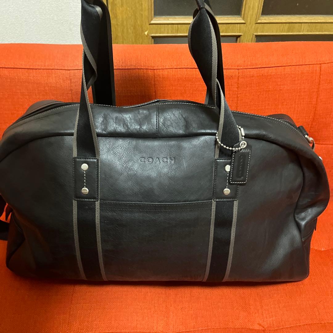 美品COACH ブラックレザーボストンバッグ 旅行ドックタグ付コーチ