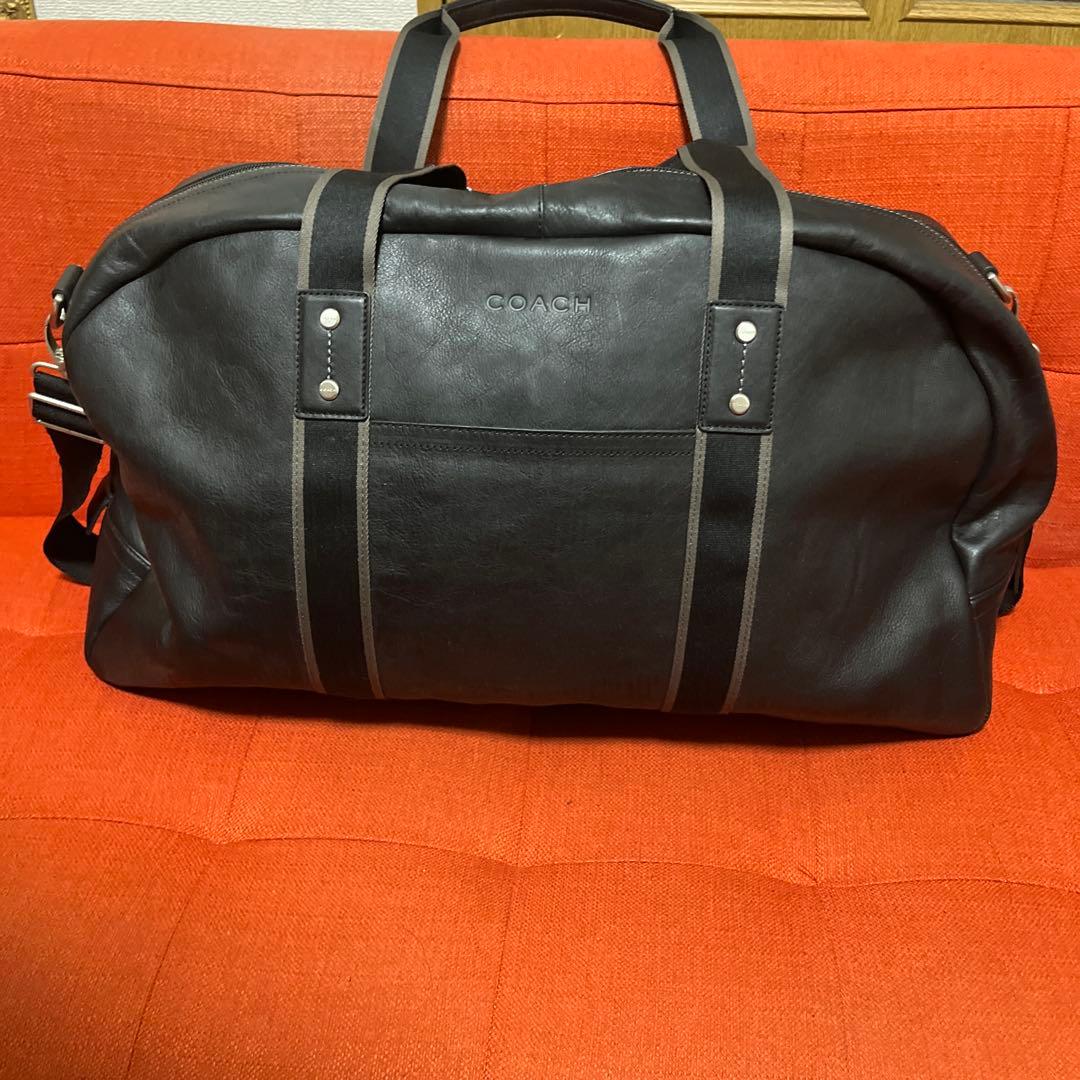 美品COACH ブラックレザーボストンバッグ 旅行ドックタグ付コーチ