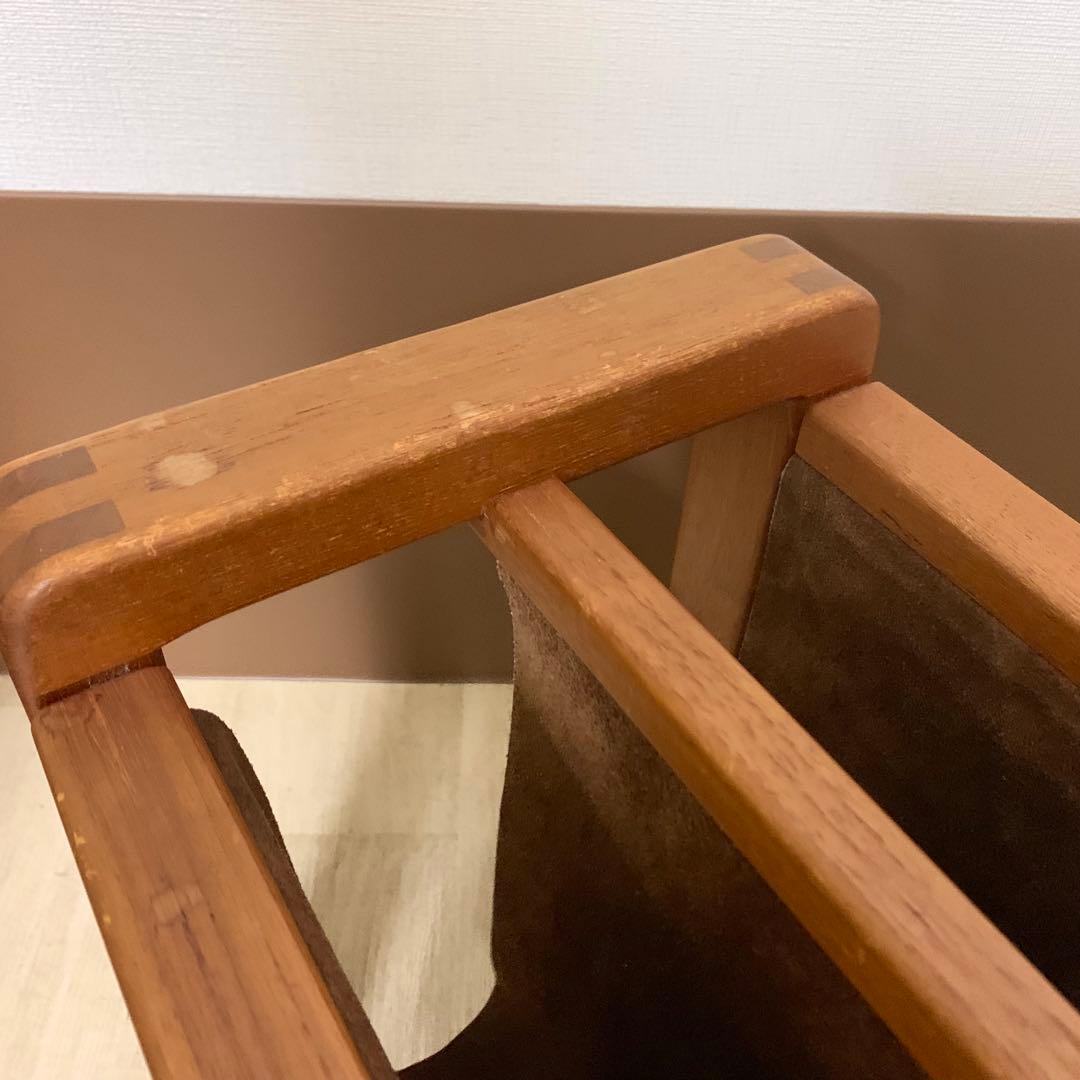 北欧デンマーク マガジンラック チーク材 本革 ヴィンテージ