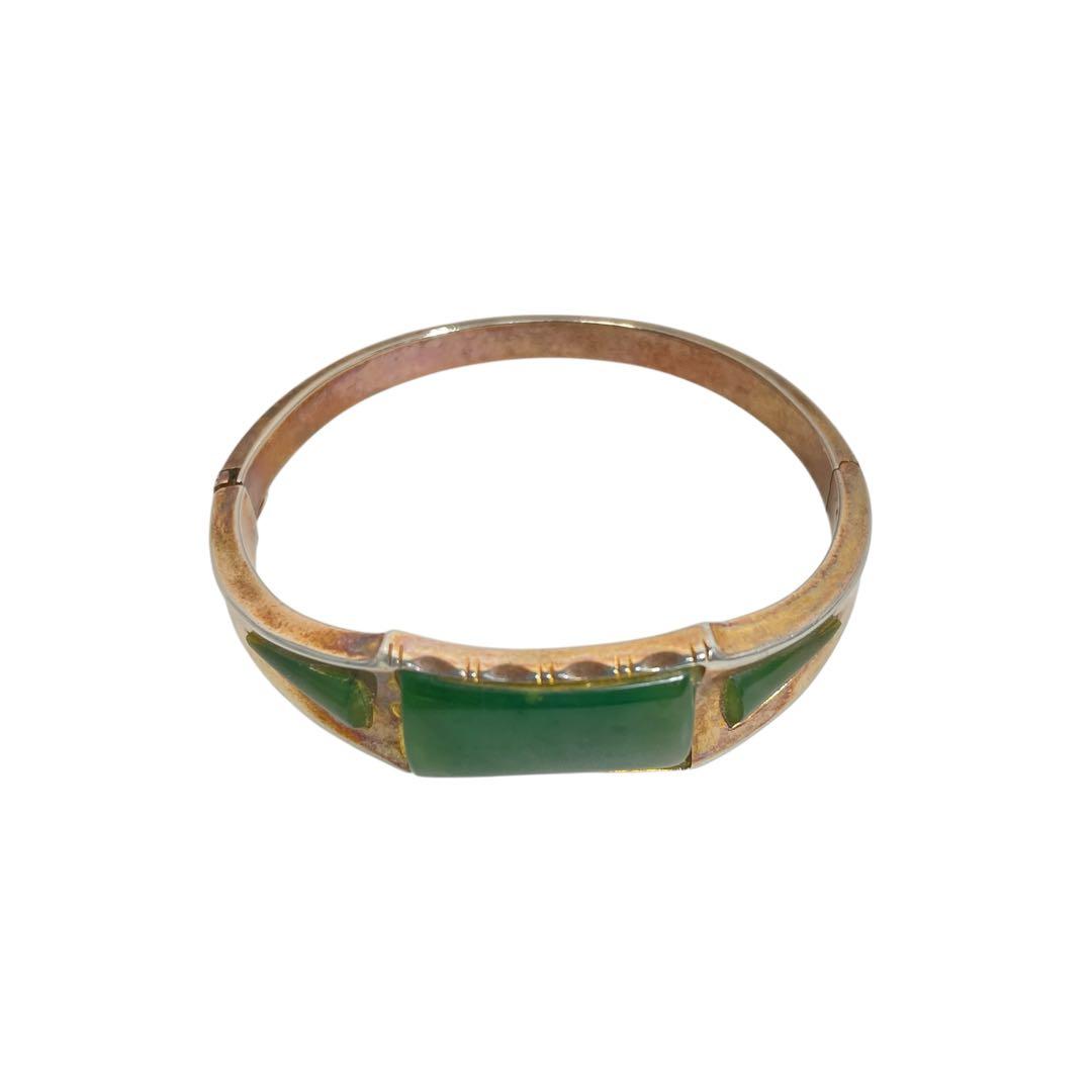 緑色　翡翠バングル　メタルバンド　ブレスレット
