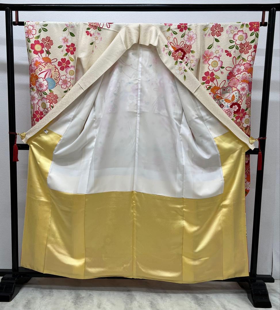 振り袖　フルセット　長襦袢付　枝垂れ桜　金彩加工　刺繍入り　銀通し　757