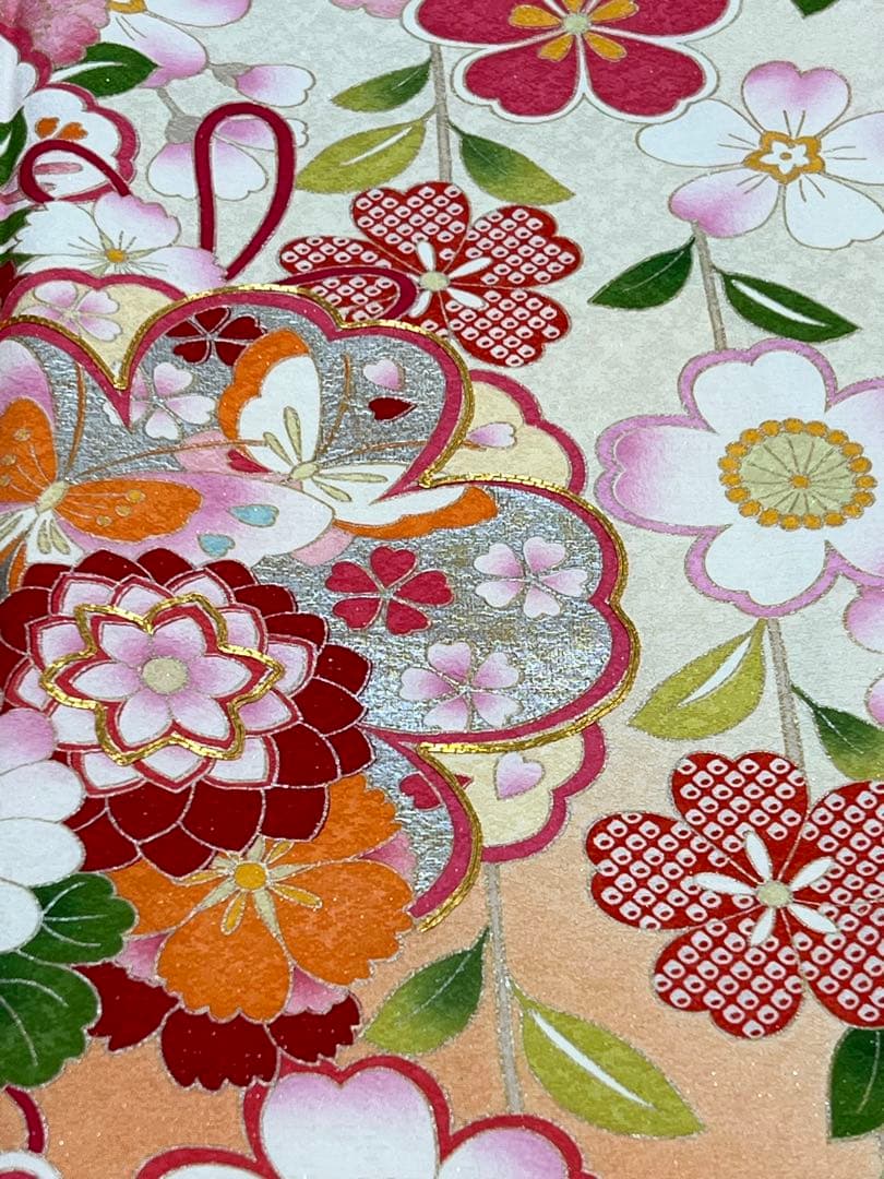 振り袖　フルセット　長襦袢付　枝垂れ桜　金彩加工　刺繍入り　銀通し　757