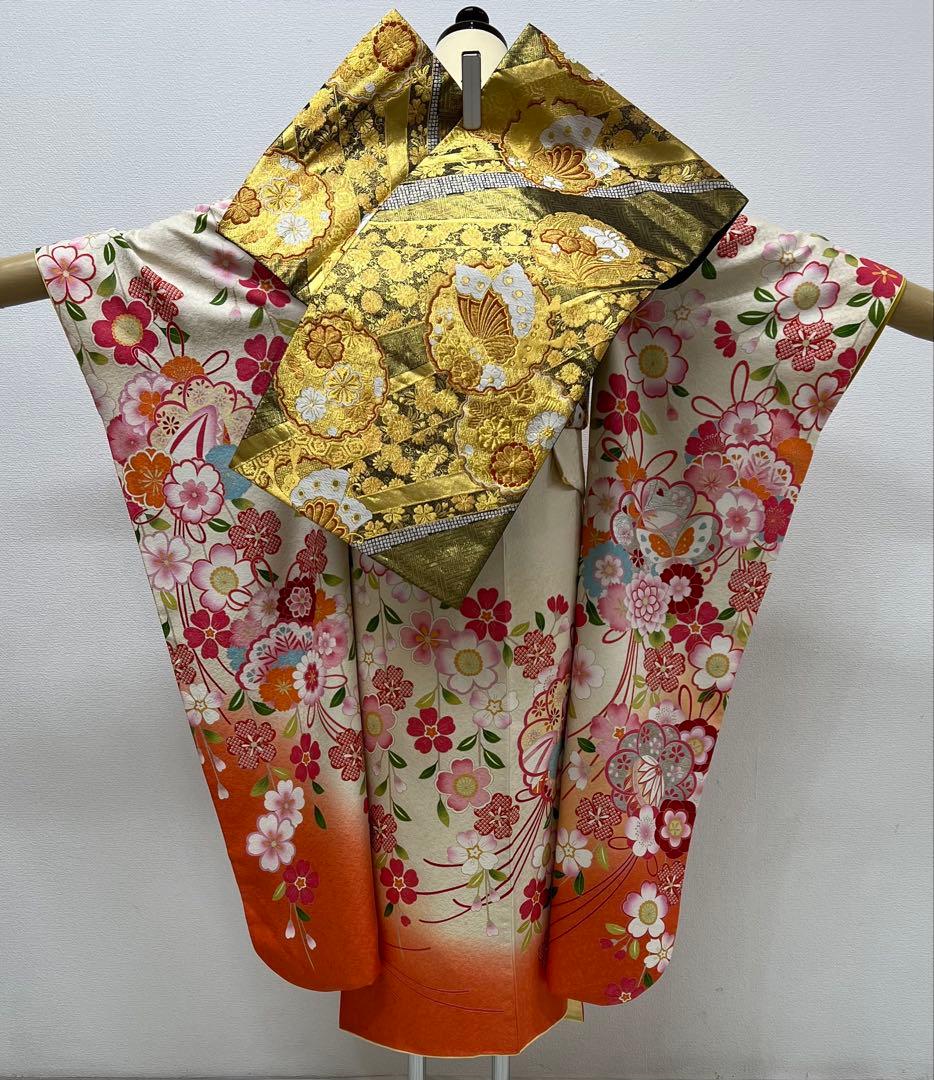 振り袖　フルセット　長襦袢付　枝垂れ桜　金彩加工　刺繍入り　銀通し　757
