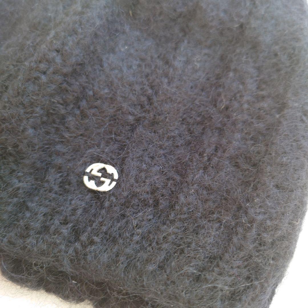 GUCCI / グッチ ◆モヘア シルク GG ニット帽 ブラック M 黒