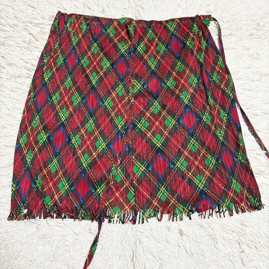希少✨美品 PLEATS PLEASE 巻きスカート チェック柄 フリンジ L