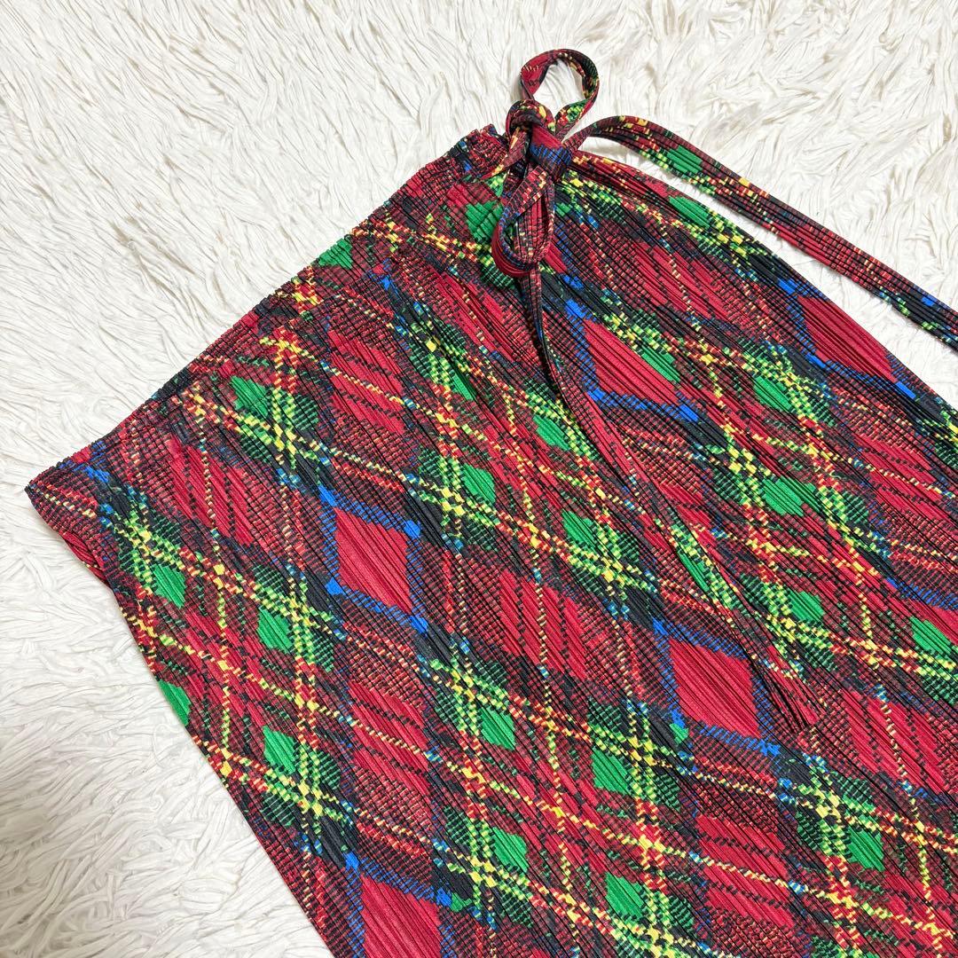 希少✨美品 PLEATS PLEASE 巻きスカート チェック柄 フリンジ L