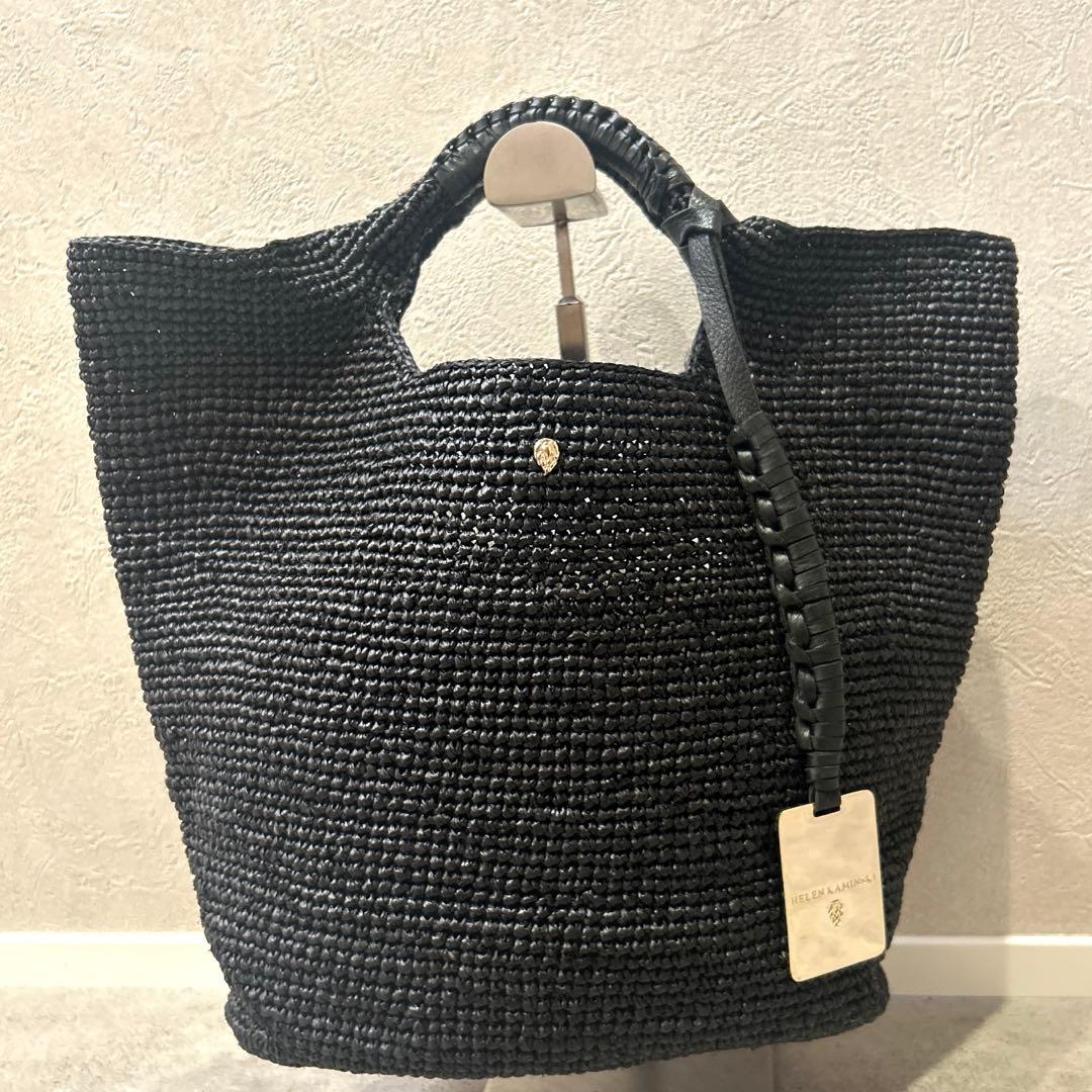 ヘレンカミンスキー✨ ラフィア カゴ トートバッグ ブラック シルバープレート