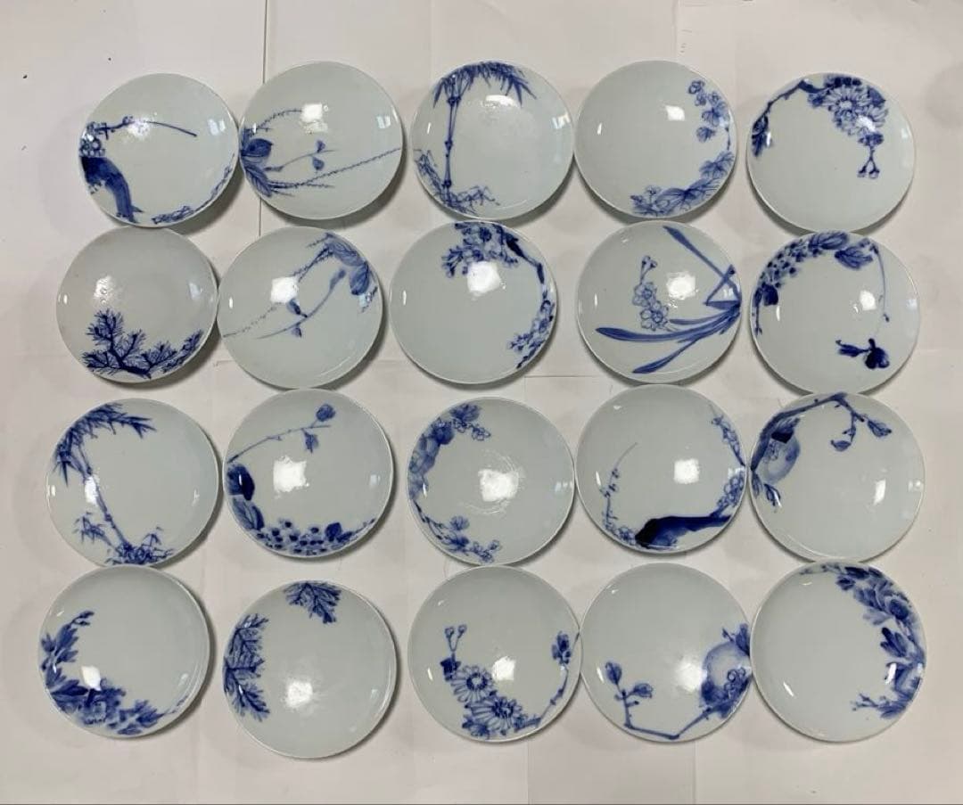 (3c) 青い花柄の平皿20枚セット