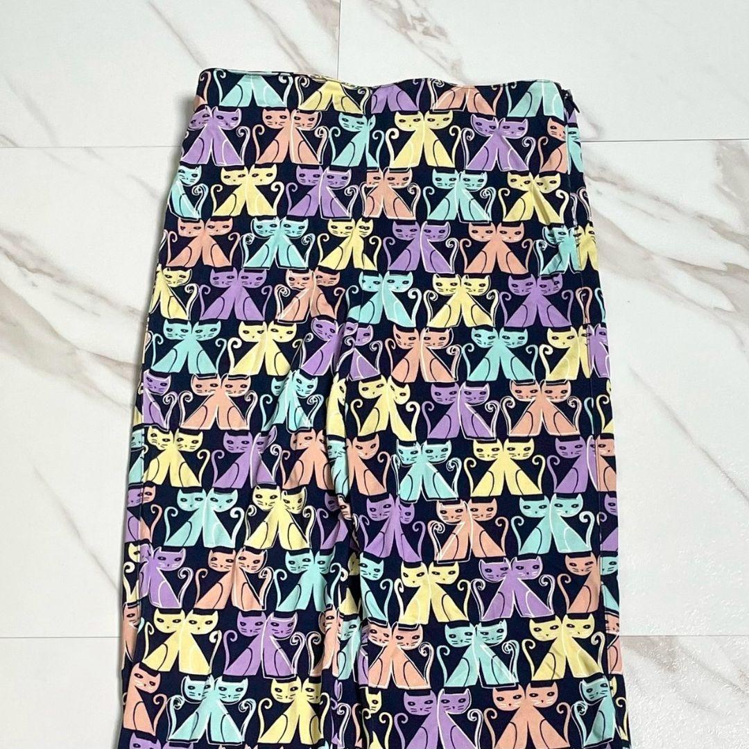 美品 猫 総柄●miu miu フレアパンツ ストレッチ 伸縮 マルチカラー S