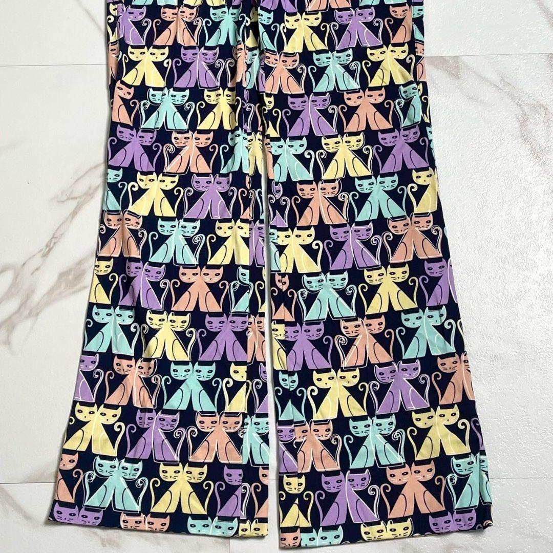 美品 猫 総柄●miu miu フレアパンツ ストレッチ 伸縮 マルチカラー S