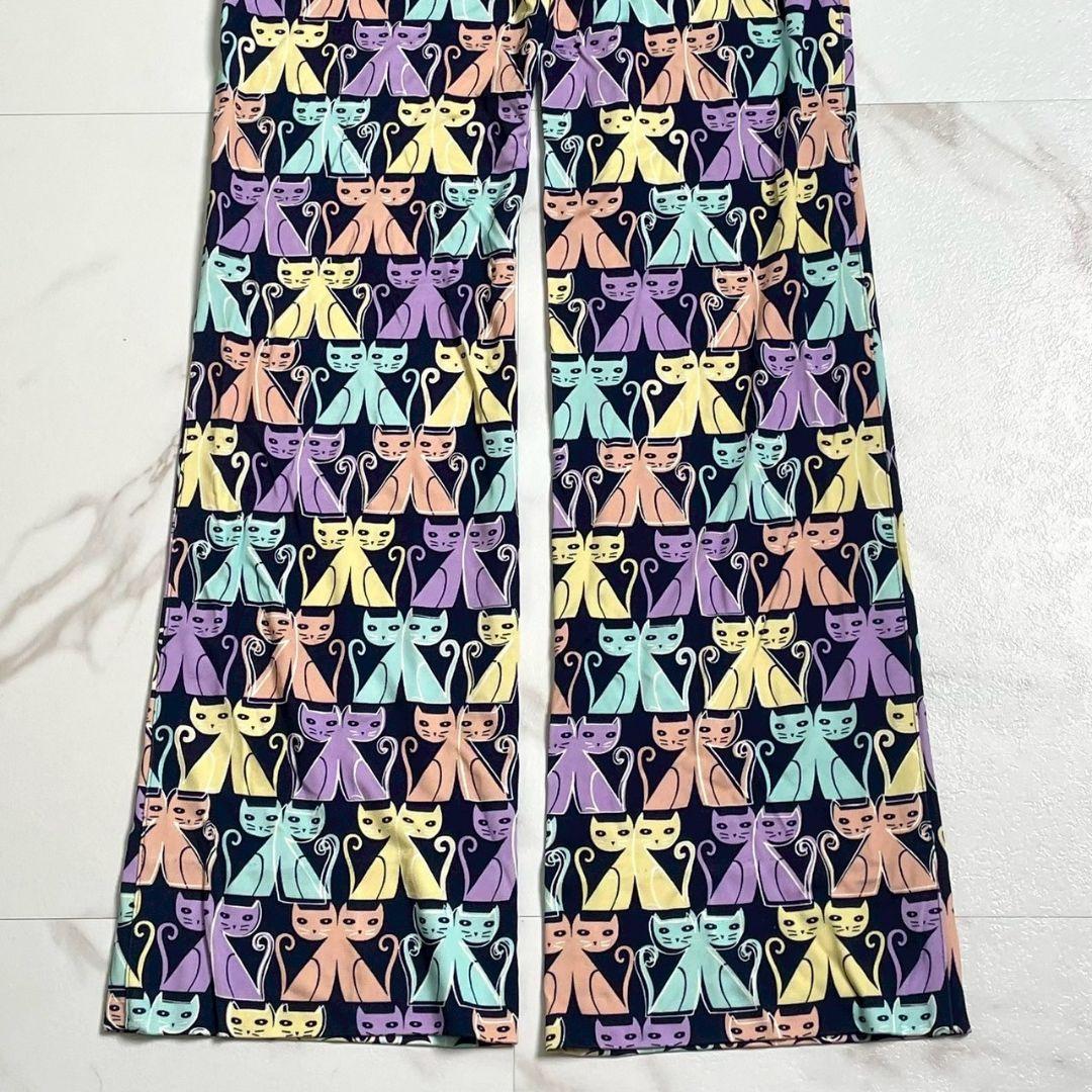 美品 猫 総柄●miu miu フレアパンツ ストレッチ 伸縮 マルチカラー S