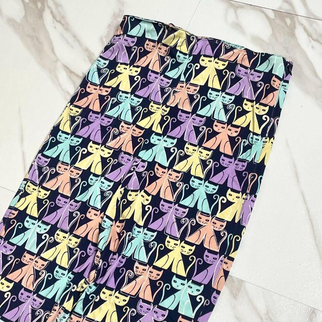 美品 猫 総柄●miu miu フレアパンツ ストレッチ 伸縮 マルチカラー S