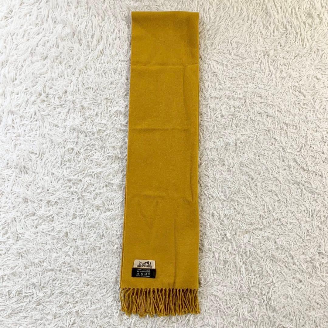 正規品　HERMES　エルメス　カシミヤ100%　ロゴ刺繍　マフラー　フリンジ