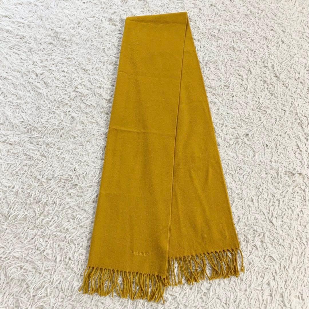 正規品　HERMES　エルメス　カシミヤ100%　ロゴ刺繍　マフラー　フリンジ