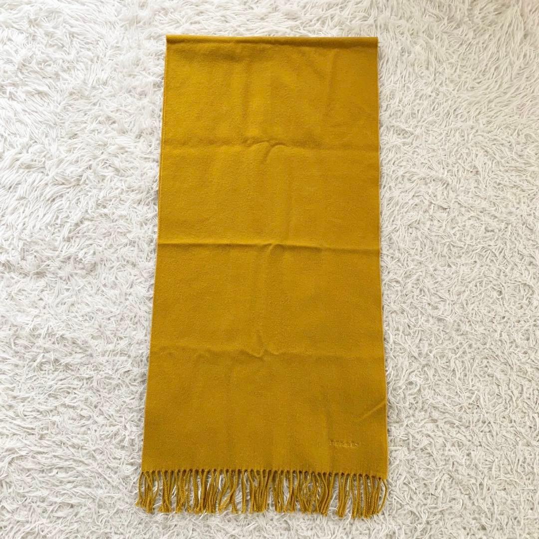 正規品　HERMES　エルメス　カシミヤ100%　ロゴ刺繍　マフラー　フリンジ