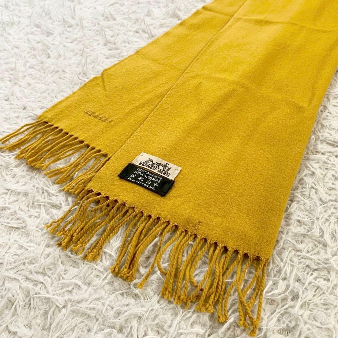 正規品　HERMES　エルメス　カシミヤ100%　ロゴ刺繍　マフラー　フリンジ