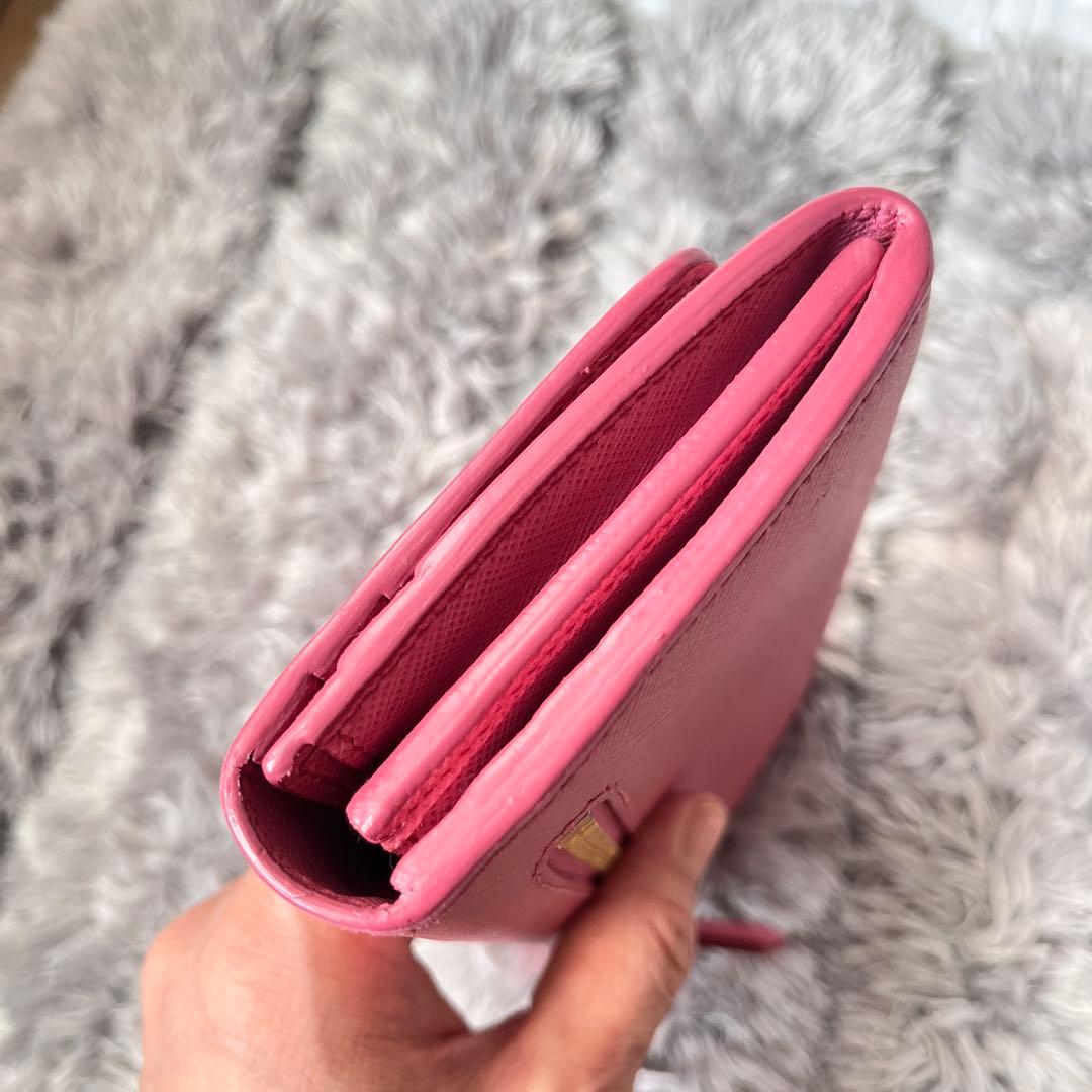 美品✨PRADA シャイン　カードケース付　長財布　サフィアーノ　ピンク